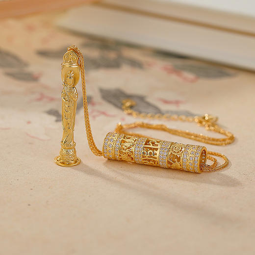 S925纯银镀金金刚杵观音，中式设计感银吊坠套链CW-DZ06801 商品图2