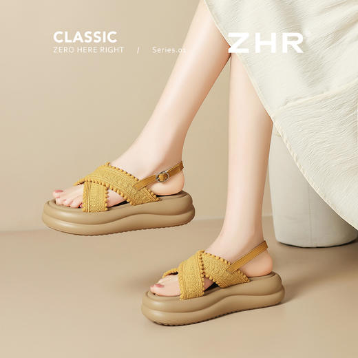 ZHR则则编织度假风厚底凉鞋2025新品松糕底4.5CM增高森系女鞋CE85 商品图2