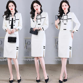 SNX25592025年秋装新款新中式风立领盘扣提花垫肩短款外套女