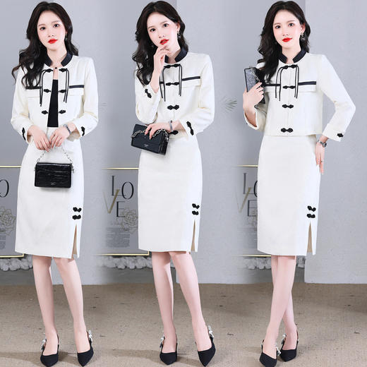 SNX25592025年秋装新款新中式风立领盘扣提花垫肩短款外套女 商品图0