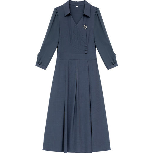 QYM 23015-Y气质优雅纯色连衣裙衬衣领高腰百褶裙 商品图4