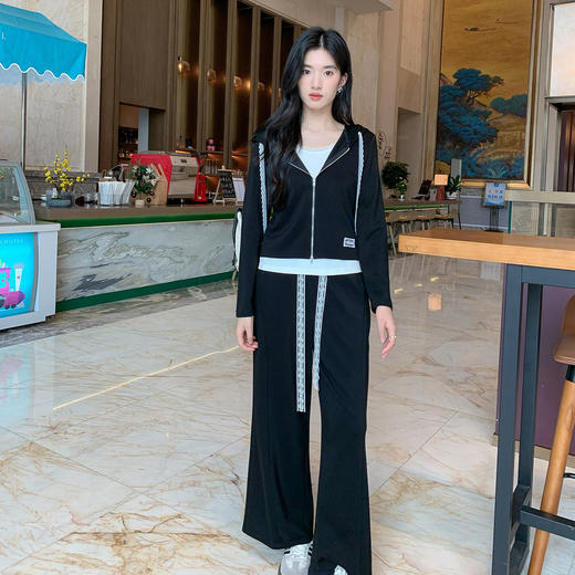 奢姿大码女装2025秋季减龄花边抽绳连帽时尚两件套胖妹妹休闲套装9953969886 商品图4