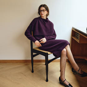 OLrain欧芮儿2025新款女秋季高领披肩加圆领宽松显瘦毛织连衣裙