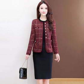 QYM 25YS15-Y时尚小香风外套单排扣休闲上衣格纹外套