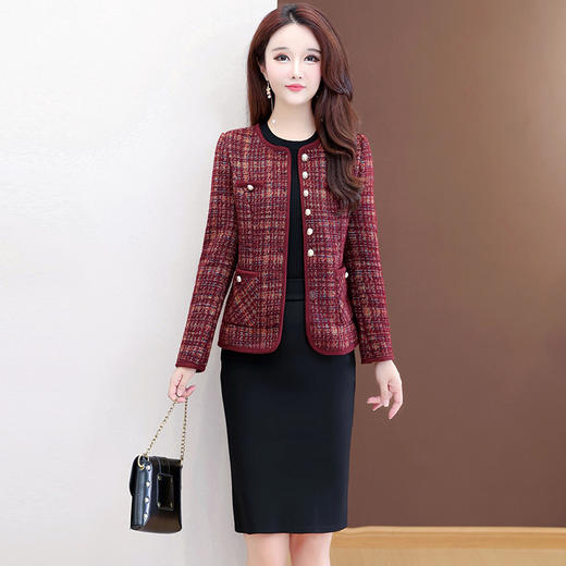 QYM 25YS15-Y时尚小香风外套单排扣休闲上衣格纹外套 商品图0