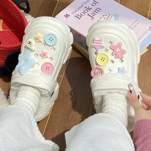 【超可爱❗️带配饰加绒洞洞鞋】足下“暖宝宝”，包跟好暖好舒服❗️洞洞鞋冬季加绒可拆卸，女秋冬少女高跟，可爱学生防滑棉拖鞋冬季加绒L 商品图2