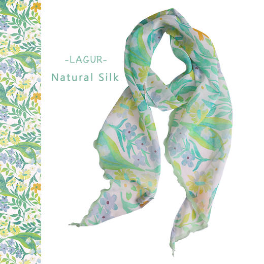 「轻描清新绿」 联名花卉组~100%桑蚕丝丝巾长条细窄乔其纱腰带女 商品图0