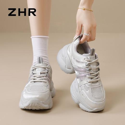 【6CM增高】ZHR则则银色厚底老爹鞋女款秋季2025新款网面休闲鞋女 商品图7