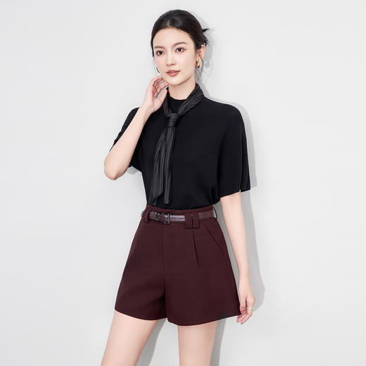 「高货wl」全新升级【铂金会员293/天猫399/差价106】(02455)洛诗琳美丽诺羊毛针织衫2025秋季气质压褶围巾针织短袖 商品图3