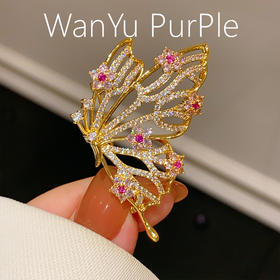 韩版蝴蝶彩色锆石胸花翅膀西装大衣别针