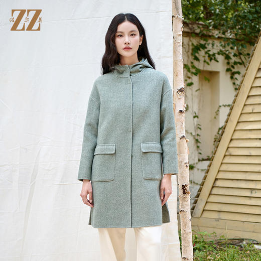 佐尔美时尚气质连帽100绵羊毛双面呢大衣外套女M44SM10 商品图3