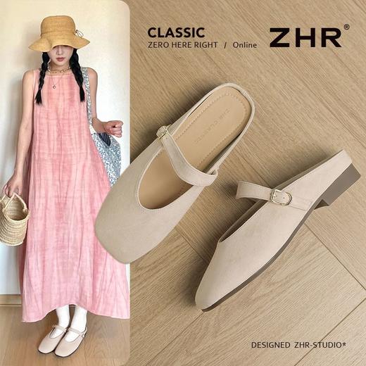 【ZHR则则】穆勒拖鞋绒布套脚小粗跟女鞋 商品图1