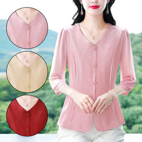 KQL B41N6587纯色中袖衬衫时尚大码上衣宽松遮肚修身显瘦小衫