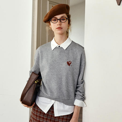 OLrain欧芮儿法式灰色套头卫衣2025秋季新款简约通勤时尚百搭上衣 商品图2