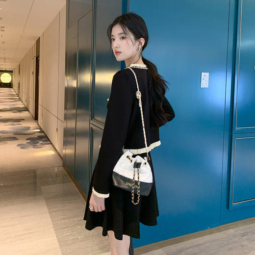 奢姿大码女装2025秋装胖妹妹优雅短裙套装木耳边圆领小香风两件套9953990645 商品图3