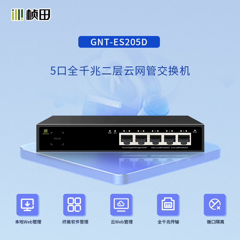 5口全千兆二层云网管交换机-GNT-ES205D