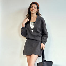 OLrain欧芮儿格雷灰休闲气质针织卫衣半裙套装秋季2025新款两件套