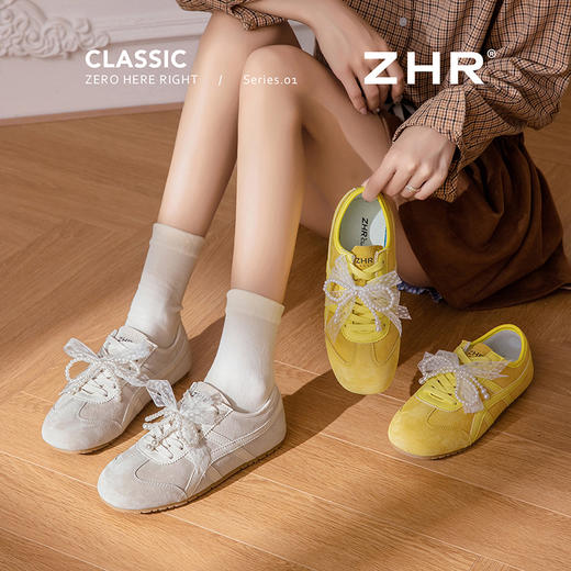 ZHR透气芭蕾德训鞋女夏季穿搭薄款2025网纱珍珠鞋带休闲小白鞋 商品图0