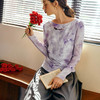 OLrain欧芮儿法式慵懒晕染紫色一字领T恤女秋季2025新款长袖上衣 商品缩略图0