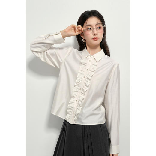 【商场同款】诗凡黎纯色翻领衬衫2025春新款小衫衬衣女3G1120711R 商品图2