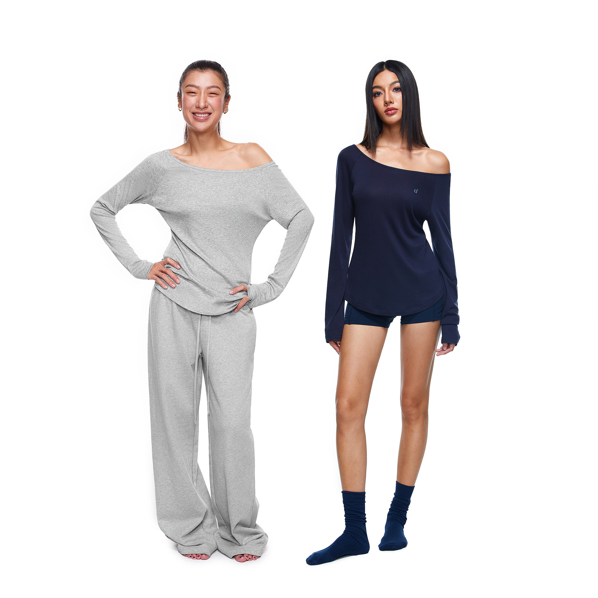 【178元任选3件】FDR旗舰店 轻薄透气斜肩长袖t恤女收腰显瘦运动打底一字肩上衣