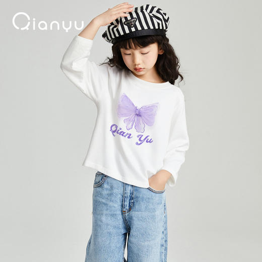 笛莎千与2025秋季新款女童甜美印花网纱蝴蝶结长袖T恤 商品图2