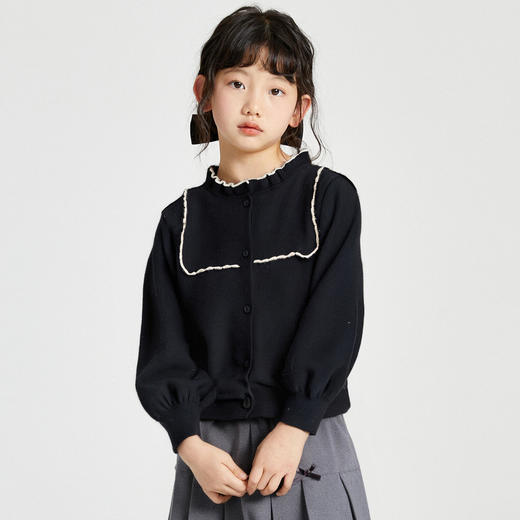 笛莎Deesha 2025秋季新款女童气质甜美撞色花边针织开衫 商品图1