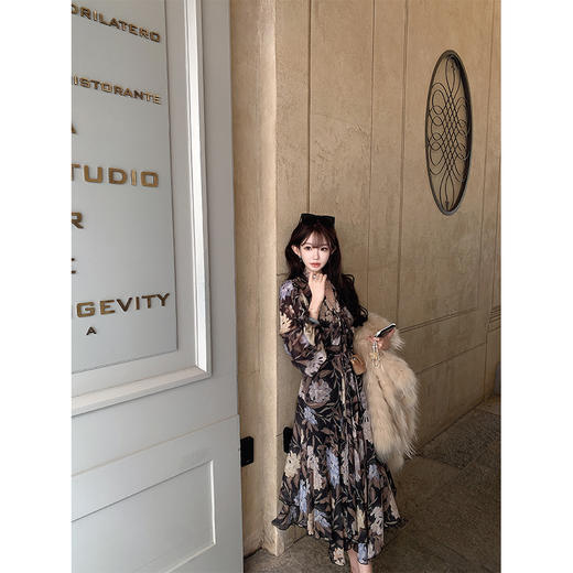 金蘑菇菇  秋季の恋歌 / 复古优雅碎花系 私服碎花裙针织连帽 商品图4