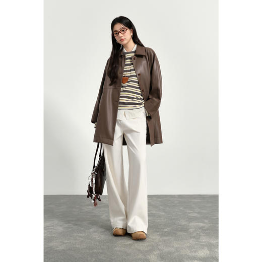 【商场同款】诗凡黎翻领皮质风衣外套2025春新款外搭女3G1160121 商品图1