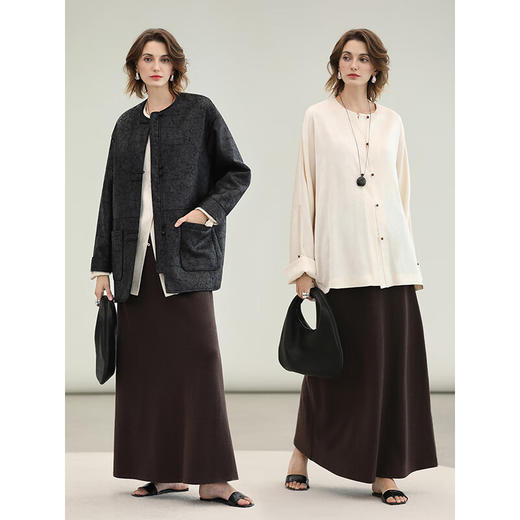 COCOBELLA高智感醋酸里A字半身裙25秋新款通勤针织长裙HS3147 商品图3