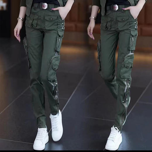 工装裤套装新款迷彩服套装女短外套迷彩工装长裤修身水兵舞服秋装 商品图4