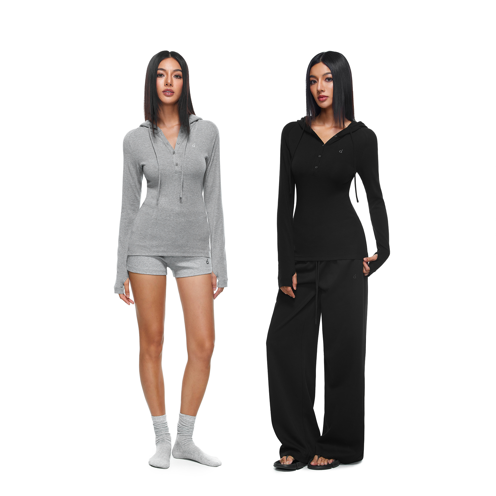 FDR旗舰店 柔软亲肤高弹保暖修身长袖t恤女秋季V领纽扣运动上衣