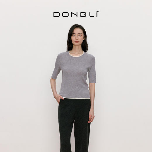 东黎 • 我不被驯化 柔律 山羊绒桑蚕丝女士撞色边圆领半袖 5392 商品图1