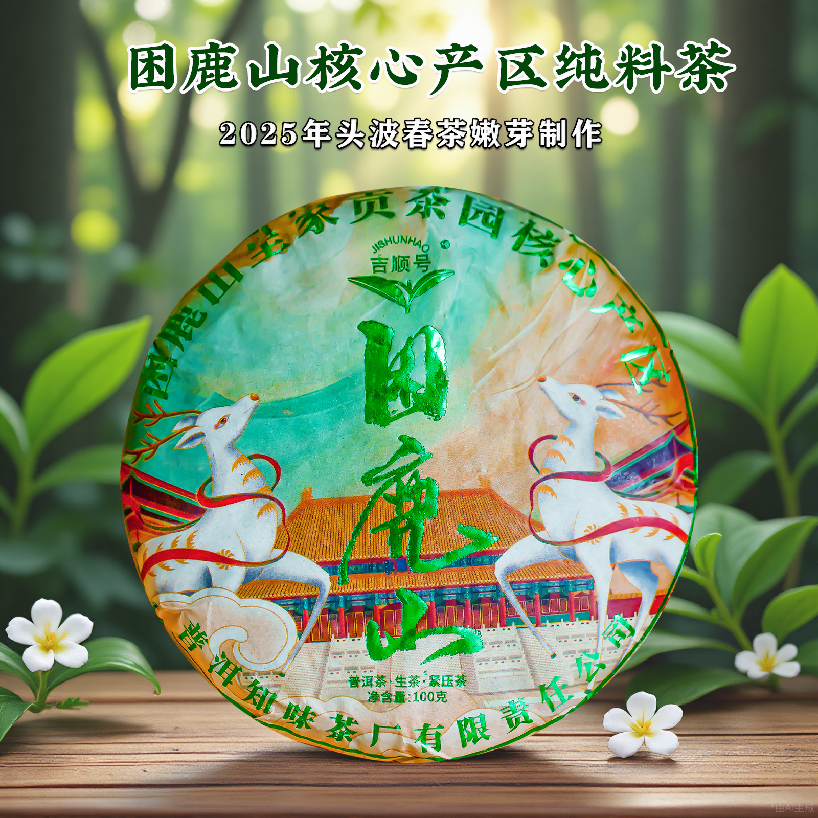 2025春茶 吉顺号困鹿山春茶乔木茶醇料普洱茶生茶饼100克