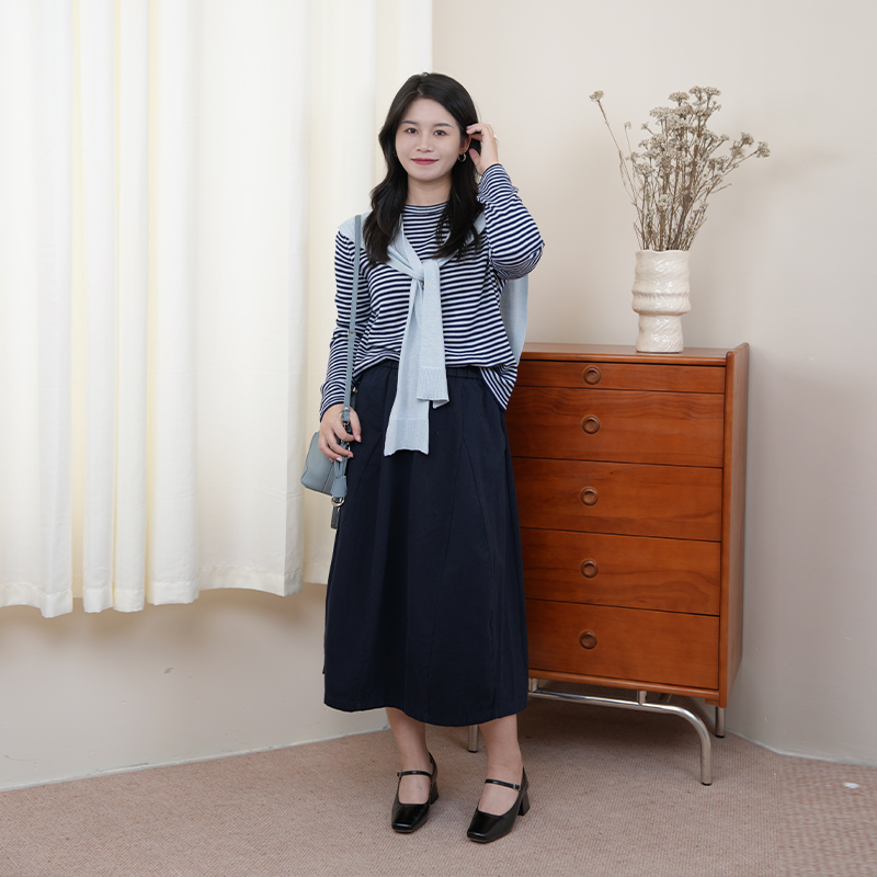 153QA2529四色可选100%棉通勤松紧腰解构分割设计显瘦A字花苞裙半身裙-RJ054