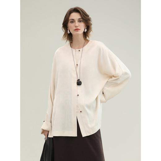 COCOBELLA年轻新中式轻奢女衬衫翻折袖中长款国风上衣SR3223 商品图1