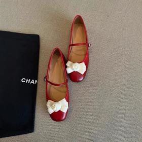 【羊皮山茶花小香风】羊皮玛丽珍单鞋女秋芭蕾风平底鞋芭蕾鞋瓢鞋