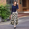 HR ABS25152法式复古老钱风套装一字领针织拼接上衣格子半身裙两件套 商品缩略图0