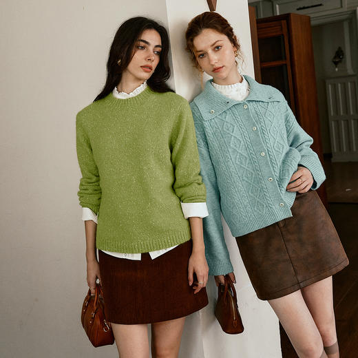 OLrain欧芮儿2025新款秋季设计感翻领麻花毛衣开衫慵懒羊毛上衣女 商品图3