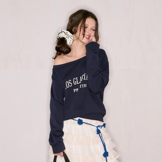 三彩独醒2025秋季新款复古字母卫衣套头衫宽松休闲斜领辣妹F 商品图3