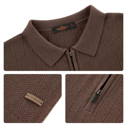 【含羊毛/POLO衫拉链针织】柒牌套头薄翻领毛衫人字纹翻领polo衫129Y70690 商品图3