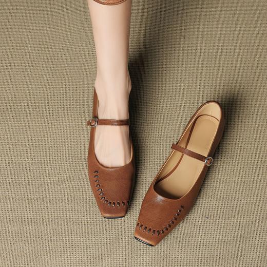 OLD 1313真皮方头玛丽珍鞋低跟单鞋小羊皮皮鞋 商品图1