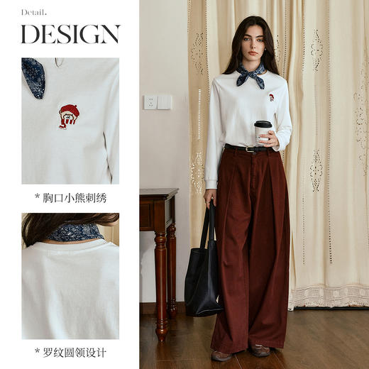 OLrain欧芮儿法式刺绣宽松长袖T恤女秋季2025新款休闲针织上衣 商品图1