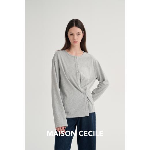 MAISON CECILE 三色/针织亚麻设计感两穿斜门襟开衫上衣 商品图2