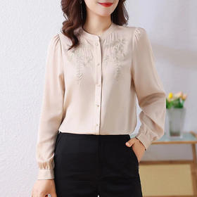 24205真丝衬衫女2025新款夏季刺绣圆领气质中年大码妈妈装桑蚕丝上衣