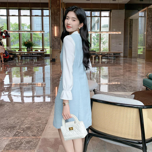 奢姿大码女装2025秋季减龄蝴蝶结V领连衣裙胖妹妹小香风拼接裙子9953853577 商品图3