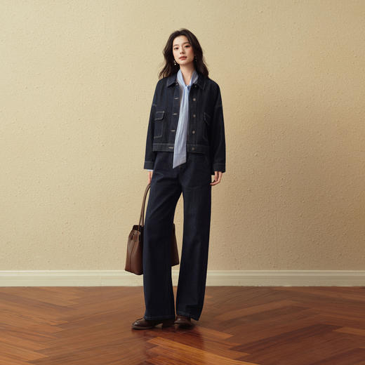 【严选】诗凡黎天丝棉甜酷风牛仔短外套2025秋新款宽松简约百搭休闲夹克女7G8510511 商品图1