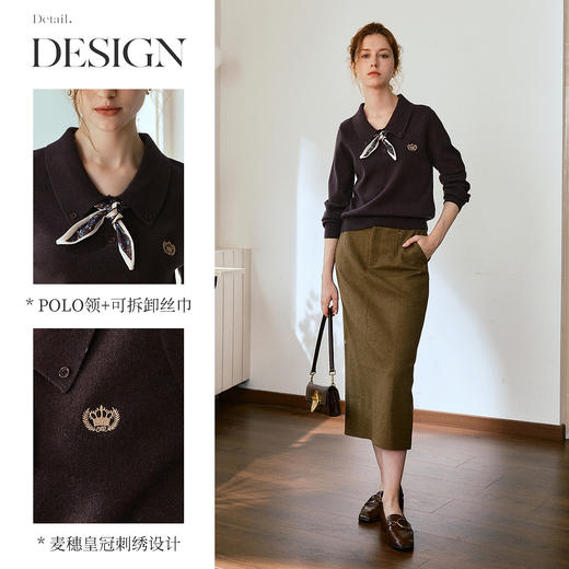 OLrain欧芮儿POLO领通勤风毛织套头衫女秋季2025新款搭配丝巾毛衣 商品图1