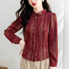 绿9973富贵条翻领长袖衬衫女2025秋新款修身显瘦百搭别致时尚上衣 商品缩略图2
