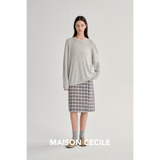 MAISON CECILE 色织复古格子一片式围裹高腰A字半身裙 商品图3